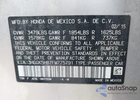 2015 Honda Fit Ex/Ex-L из США, поврежденный, VIN 3HGGK5H87FM775791